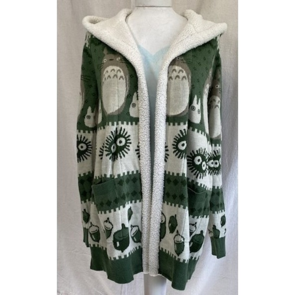 My‎ Neighbor Totoro Hooded Cardigan Sherpa Lined SM Green Ghibli
